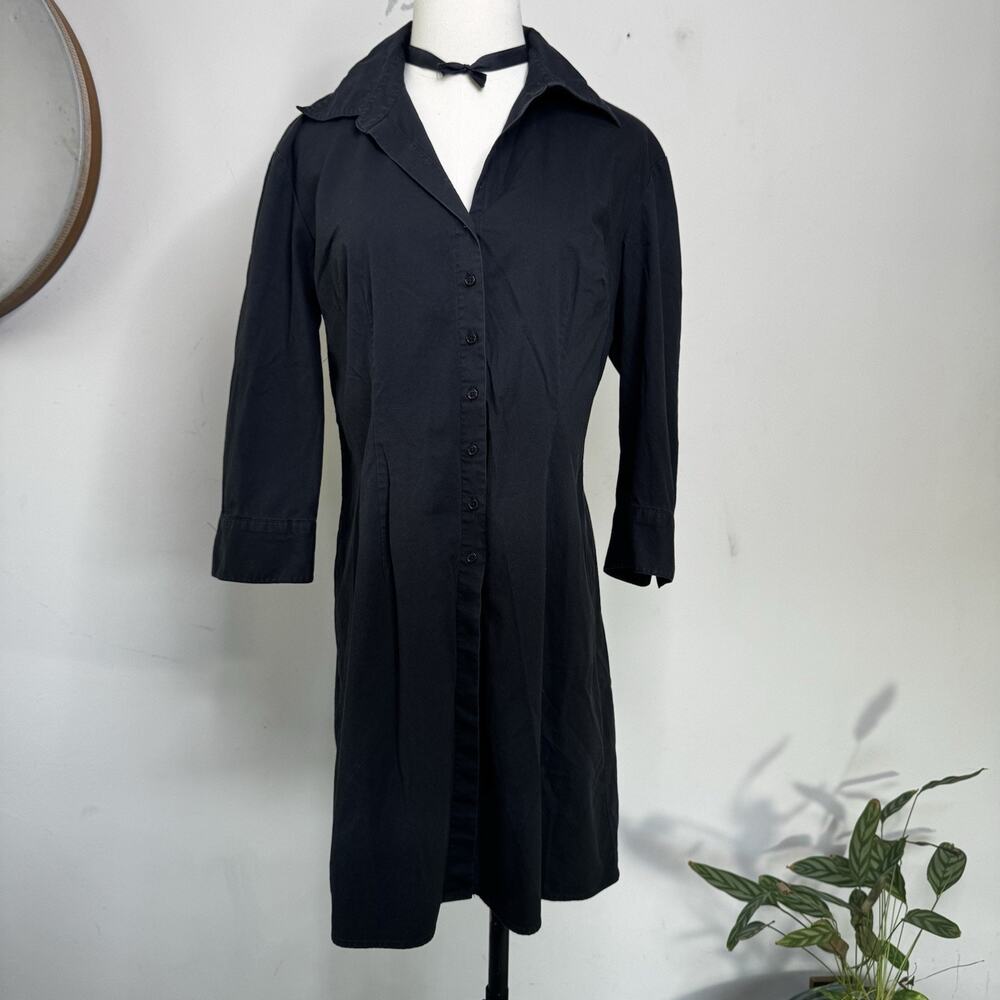 Vintage Express 90s Black Button Front Mini Dress Tail Hem Stretche 11/12